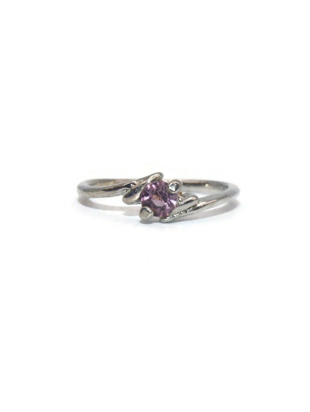 Vintage Silver Tone and Faux Alexandrite Pink Rhinestone Size 5 1/2 Ring.